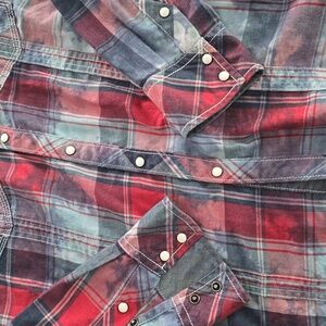 Buckle Red and Blue Plaid Shirt with Snap Buttons